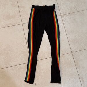 Kids Black Leggings with Rainbow Stripes